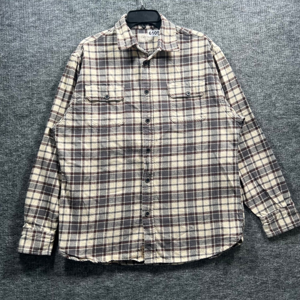 Jachs Mens Flannel Button Down Shirt Brown Plaid Long Sleeve Pocket XL